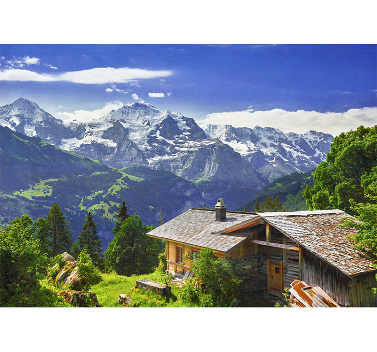 Living room roller blind grindelwald snow mountains field - TenStickers