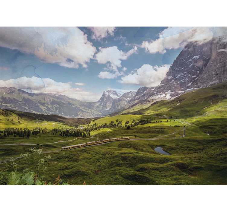 Living room roller blind green field with mountains - TenStickers