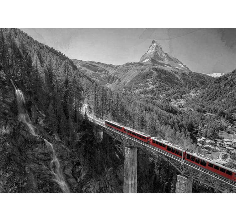 Living room roller blind matterhorn train bridge scene - TenStickers
