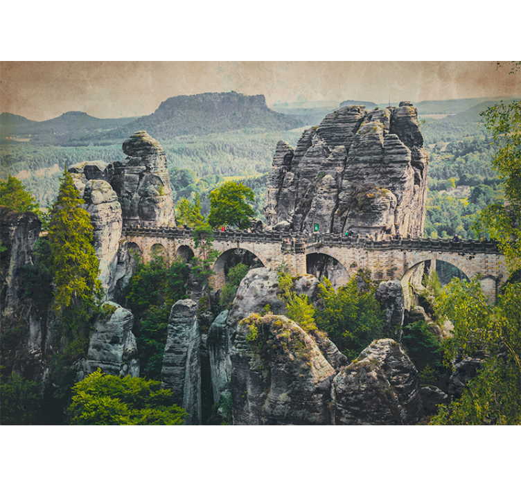 Living room roller blind scenic mountain bridge - TenStickers