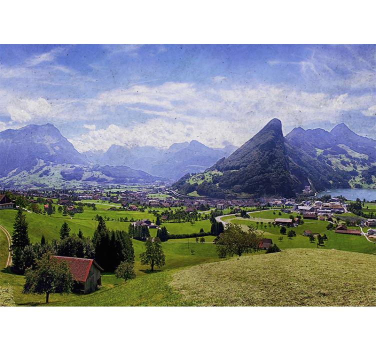 Living room roller blind scenic mountain homes - TenStickers