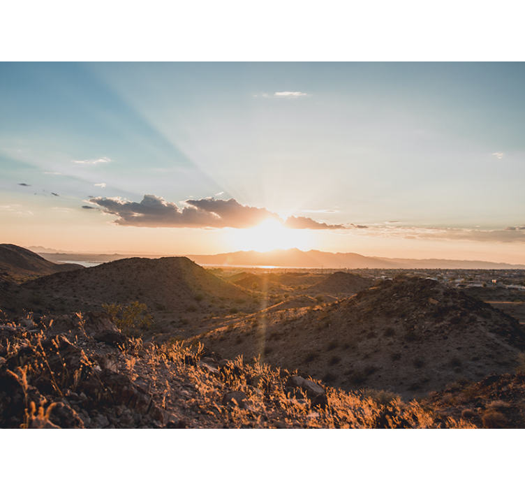 Living room roller blind sunset in the desert - TenStickers