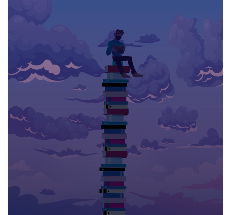 Living room roller blind with book tower design - TenStickers