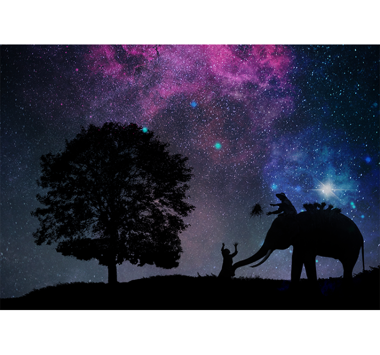 Living room roller blind starry night elephant - TenStickers