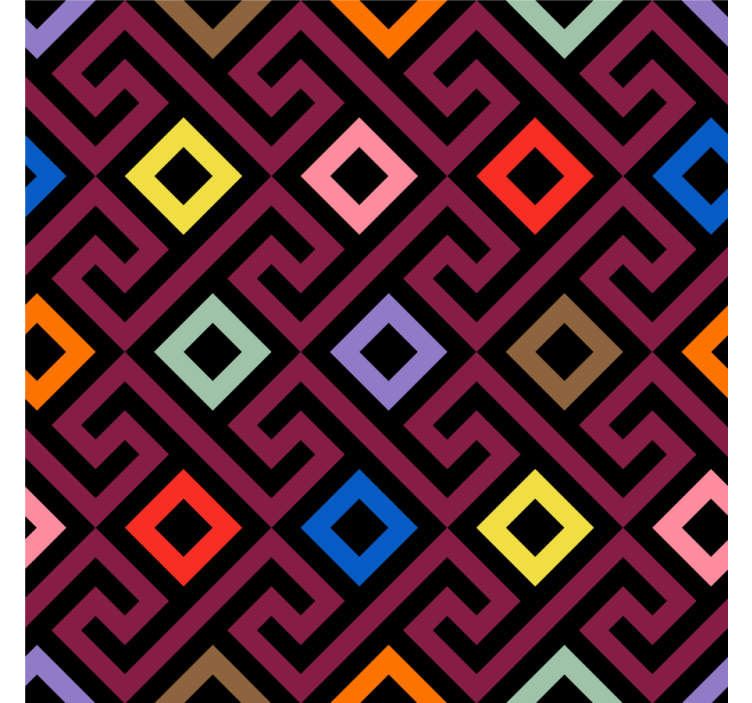 Living room roller blind colorful geometric maze pattern - TenStickers