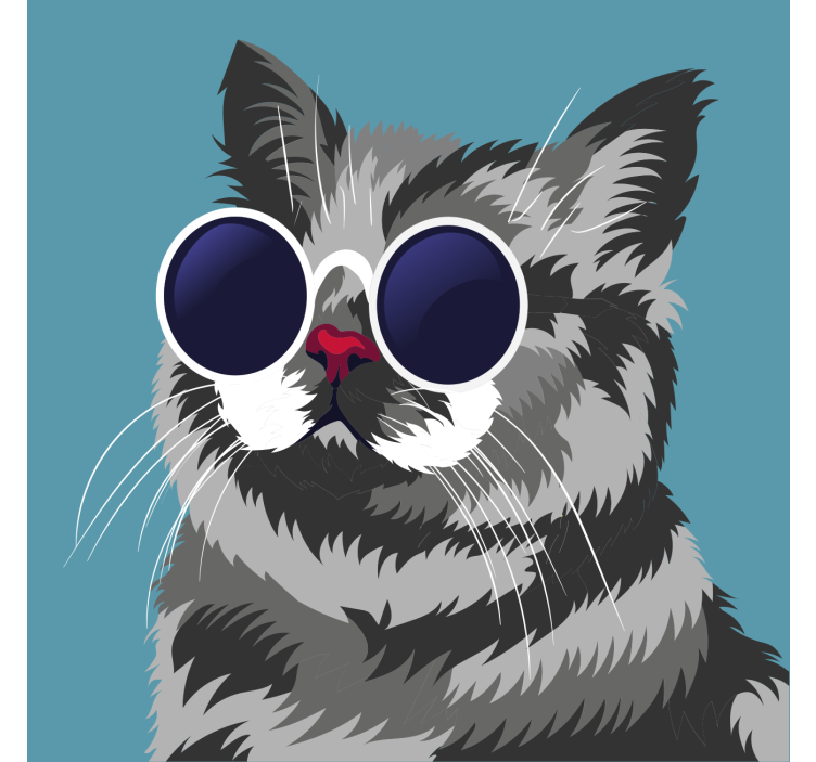 Living room roller blind funny gray cat painting - TenStickers