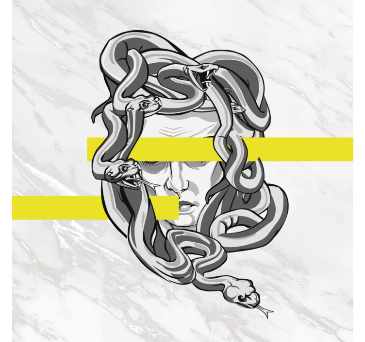 Living room roller blind white medusa yellow stripes - TenStickers