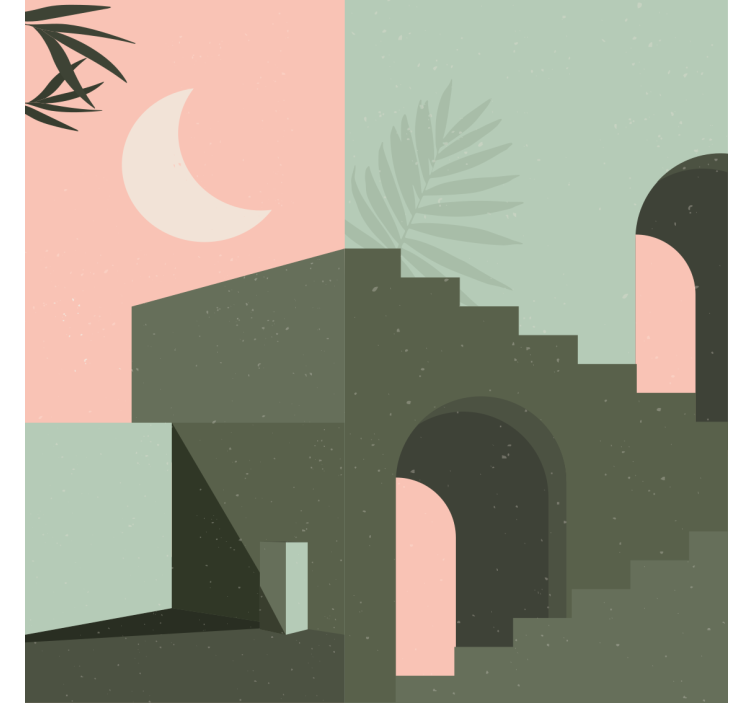 Living room roller blind with pink and turquoise art - TenStickers