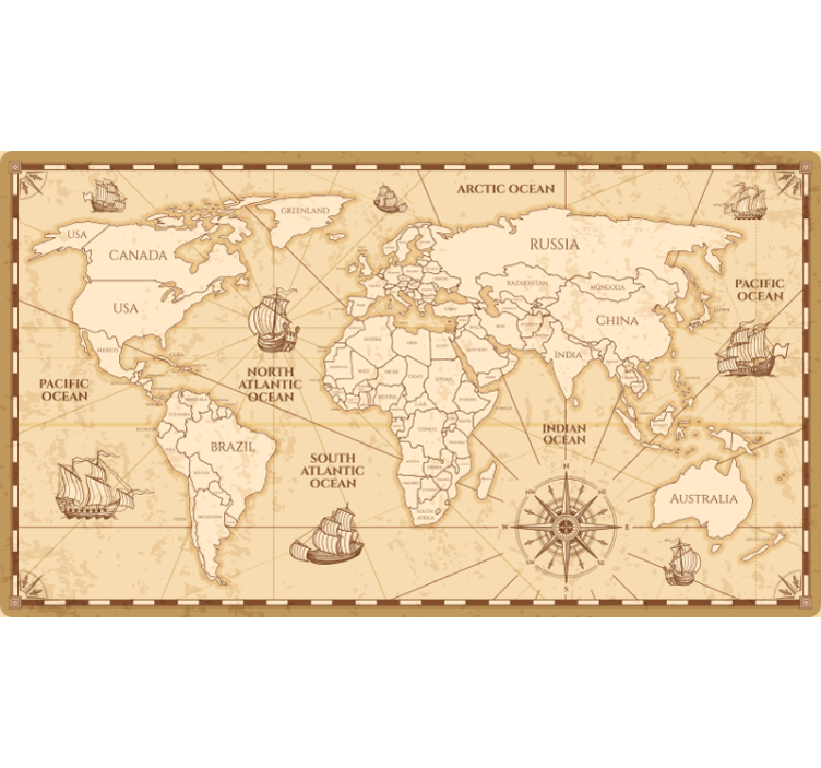 Beige roller blind with vintage world map design - TenStickers
