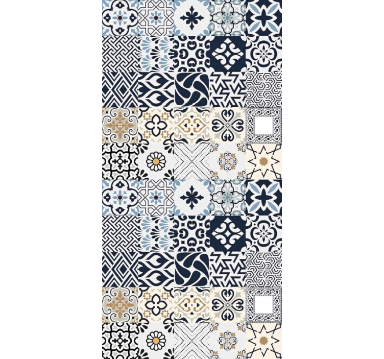 Beige roller blind with blue tiles design - TenStickers
