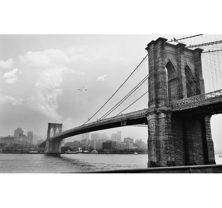 Gray roller blind new york bridge wall mural living room - TenStickers