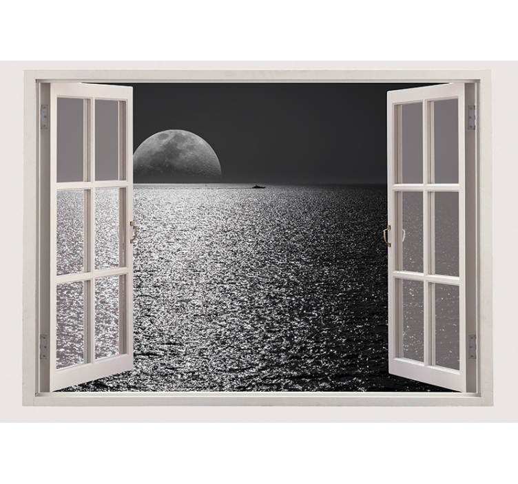 Gray roller blind sea from the white window - TenStickers