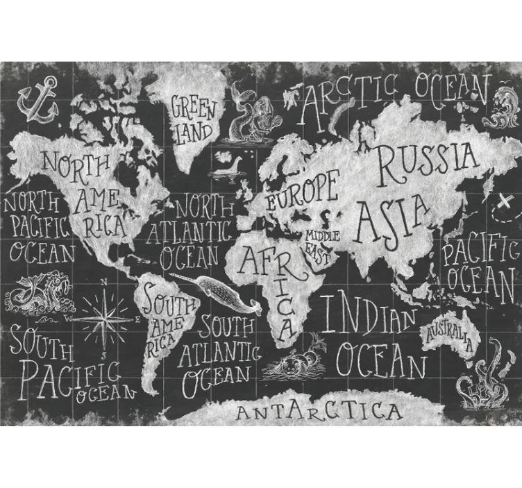 Gray roller blind mythical world map - TenStickers