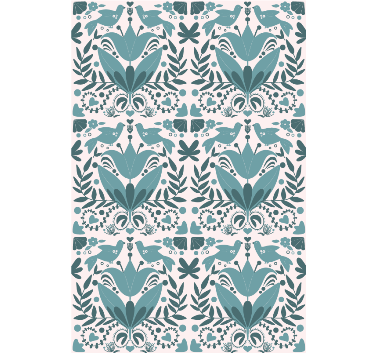 Blue folk art pattern with birds Flower blind - TenStickers