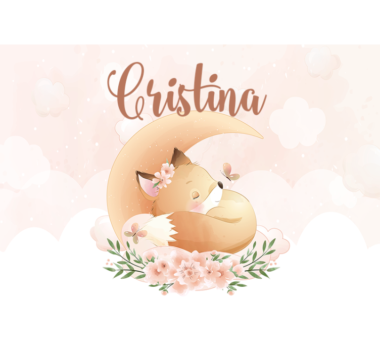 Cute fox for girl with name Nursery blind - TenStickers