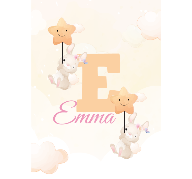 Bunnies with stars with name children room roller blind - TenStickers