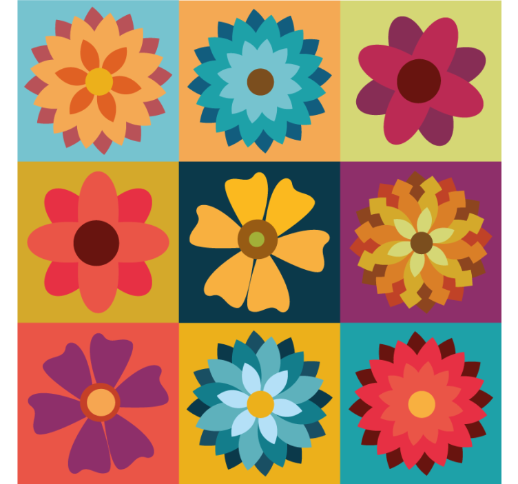 colored flowers tiles Kitchen blind - TenStickers