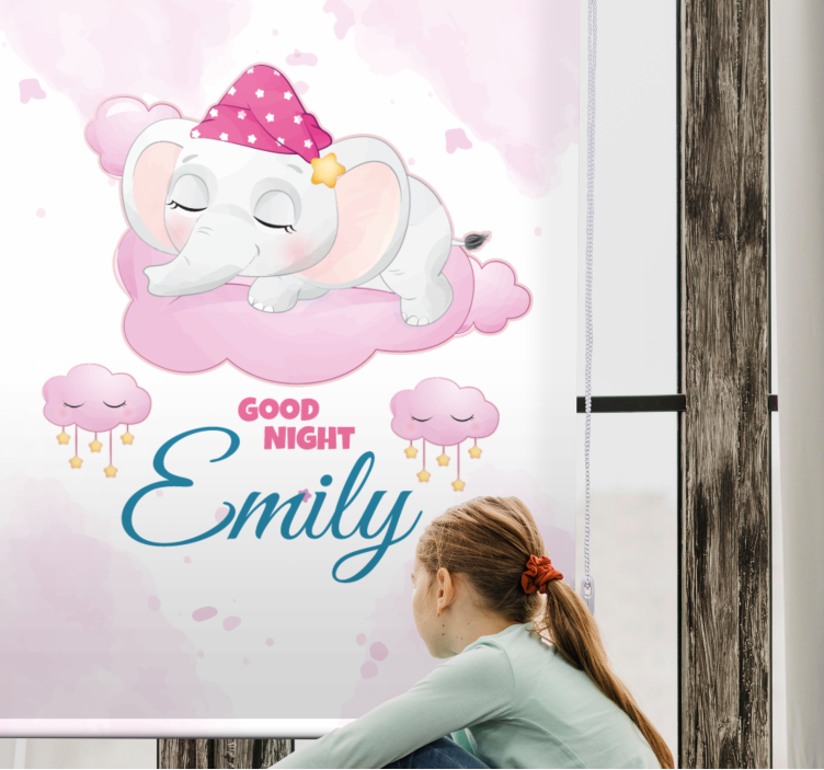 Sleeping elephant with name children room roller blind - TenStickers