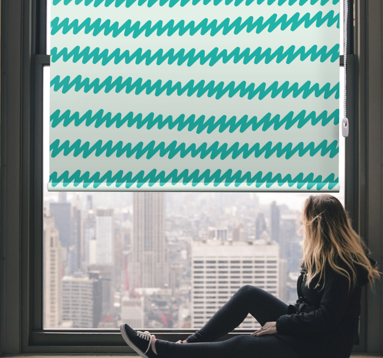 Aquamarine and white zig zag Nordic blind - TenStickers