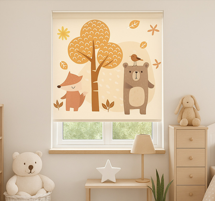 Beige forest animals children room roller blind - TenStickers