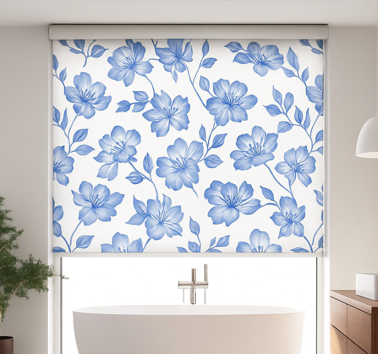Blue and white floral master bedroom roller blind - TenStickers