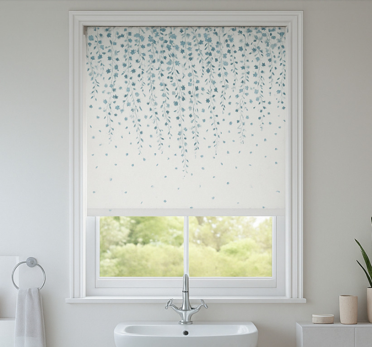 Blue flowers waterfall bathroom roller blind - TenStickers