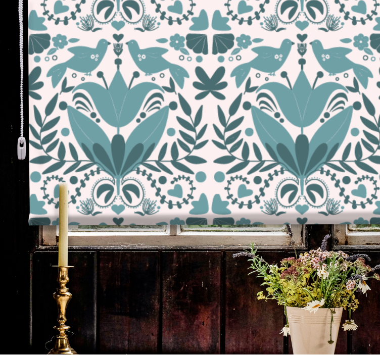 Blue folk art pattern with birds Flower blind - TenStickers