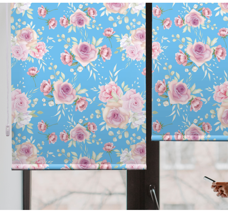 Blue roses pattern flower roller blind - TenStickers