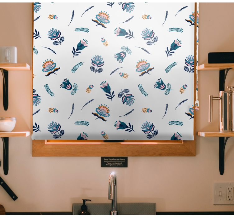 Blue folk art motif flower roller blind - TenStickers