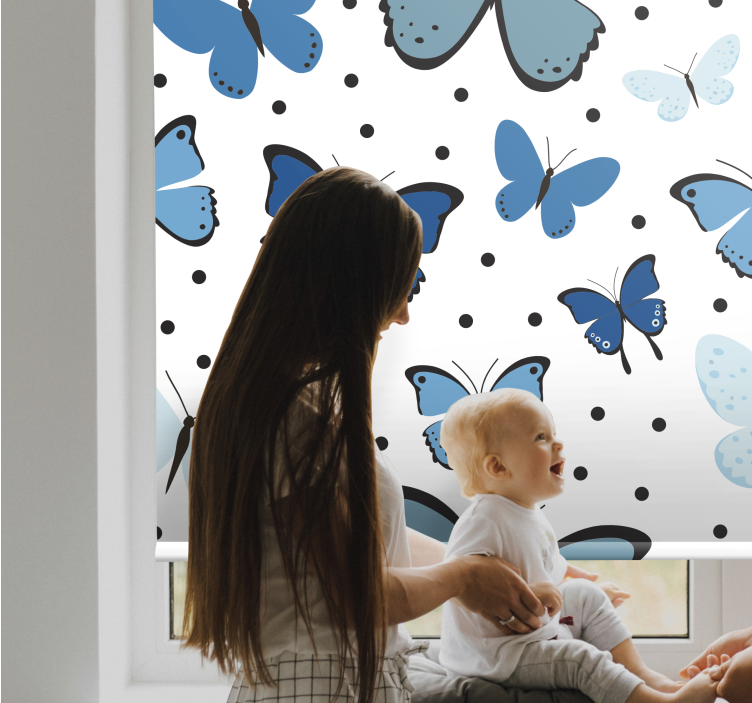 Blue fluttering and dots butterfly roller blind - TenStickers