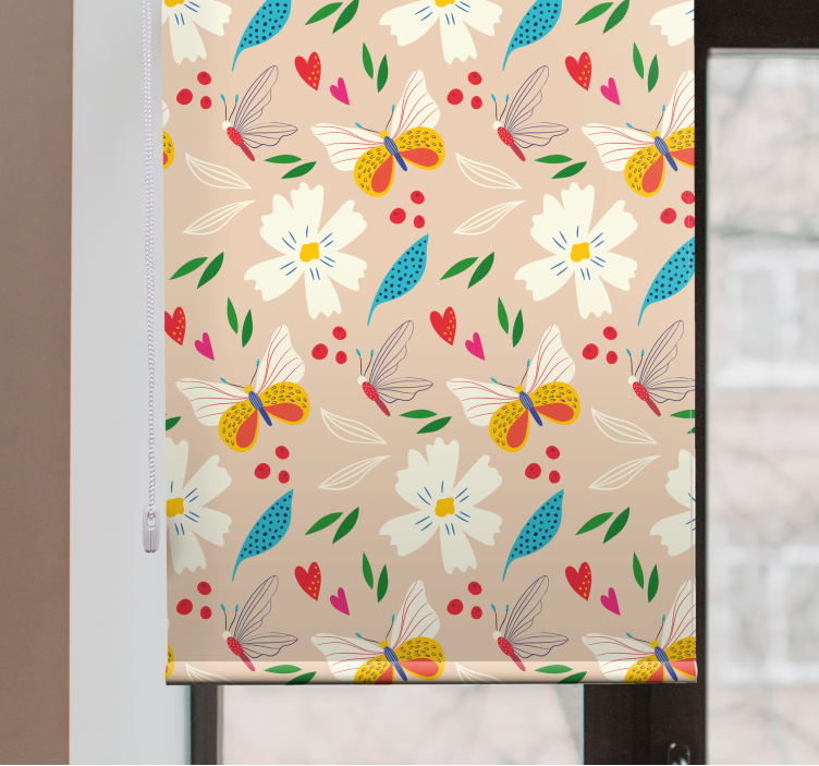 Beige floral pattern butterfly roller blind - TenStickers