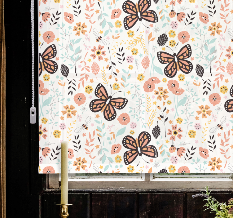 Butterfly Garden Pattern flower roller blind - TenStickers