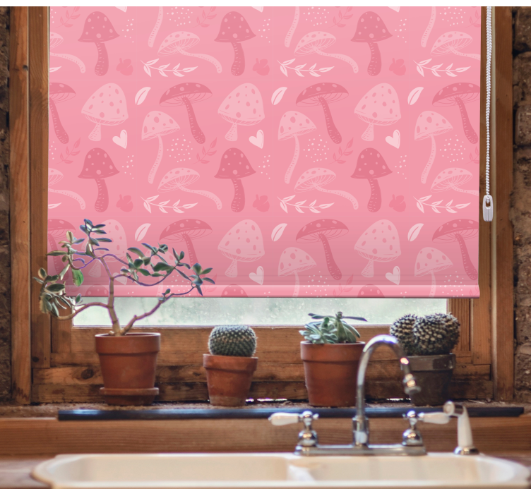 Pink charming mushrooms flowers and plants roller blind - TenStickers