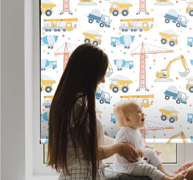 Construction vehicles fun children room roller blind - TenStickers