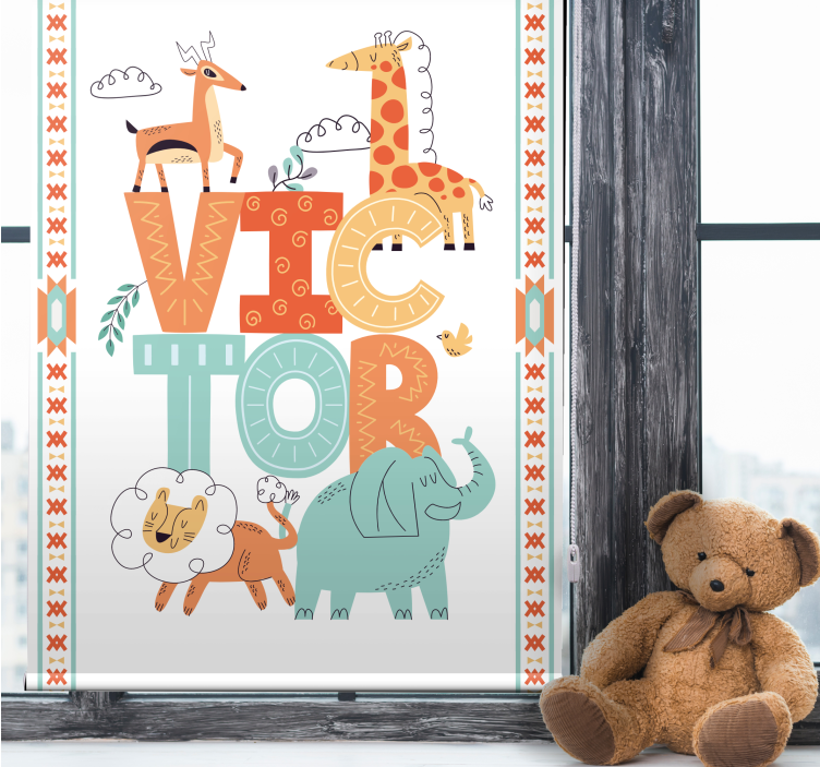 Savage animals with name children room roller blind - TenStickers