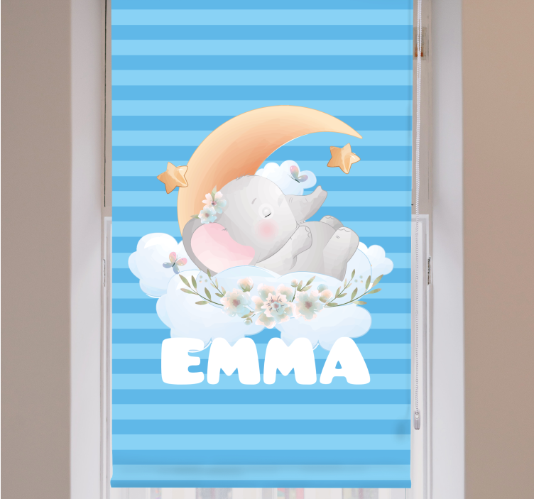 Cute animals elephant with name Nursery blind - TenStickers