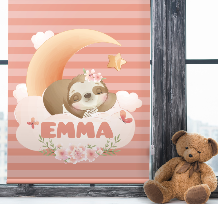 Cute animals sloth with name Nursery blind - TenStickers