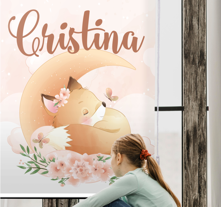 Cute fox for girl with name Nursery blind - TenStickers