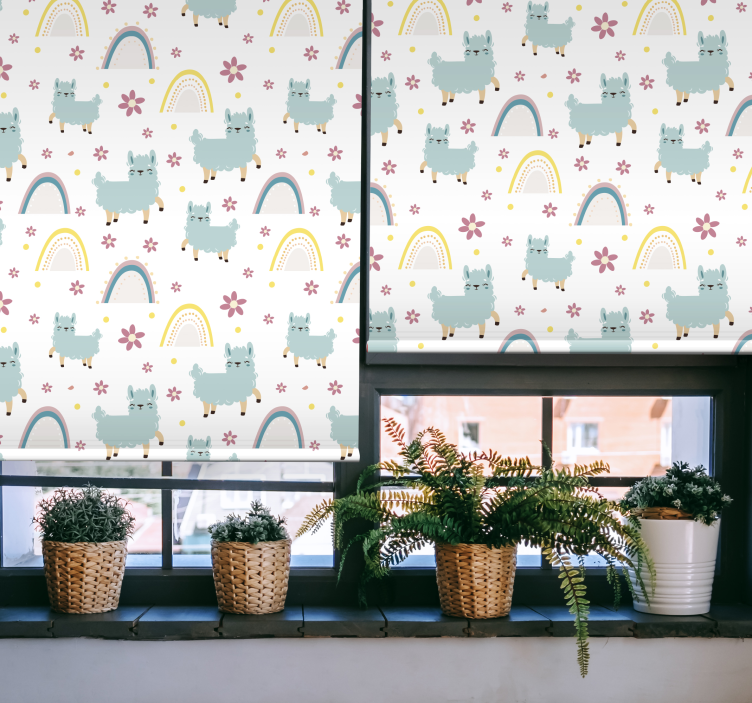 Cute Llamas and Rainbows animal roller blind - TenStickers