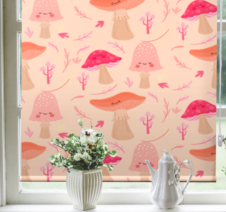 Pink ushroom patterns flowers and plants roller blind - TenStickers