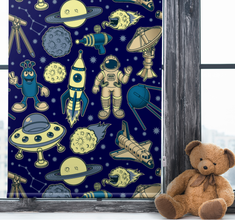 Space characters children room roller blind - TenStickers