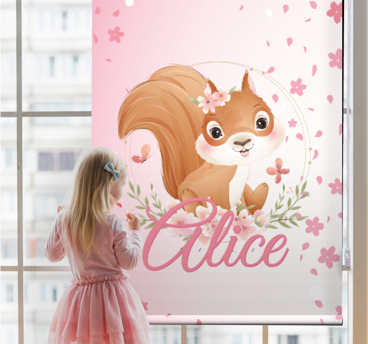 Squirrel with name children room roller blind - TenStickers