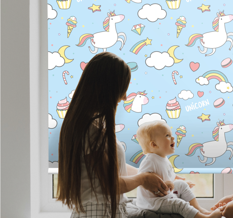 Cute unicorns and rainbows children room roller blind - TenStickers