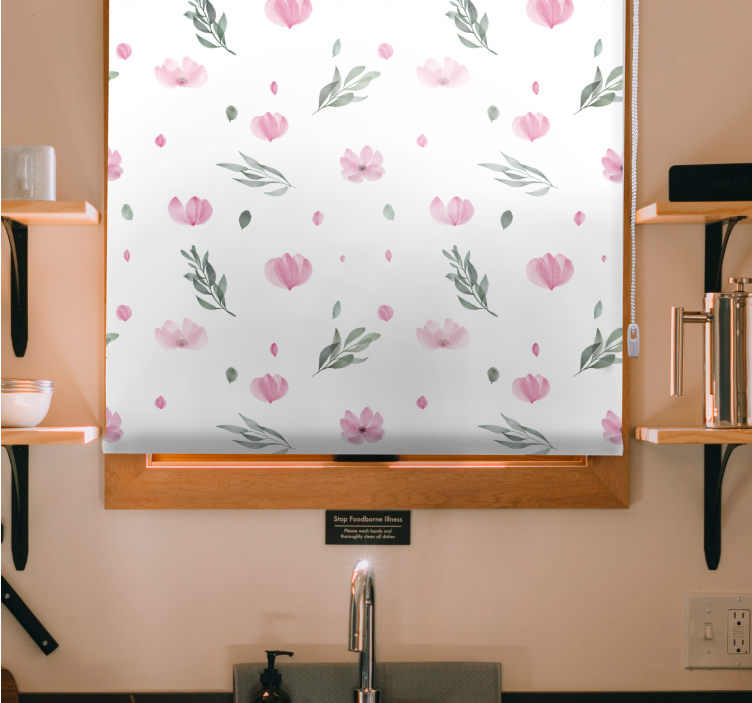 Delicate floral theme kitchen roller blind - TenStickers