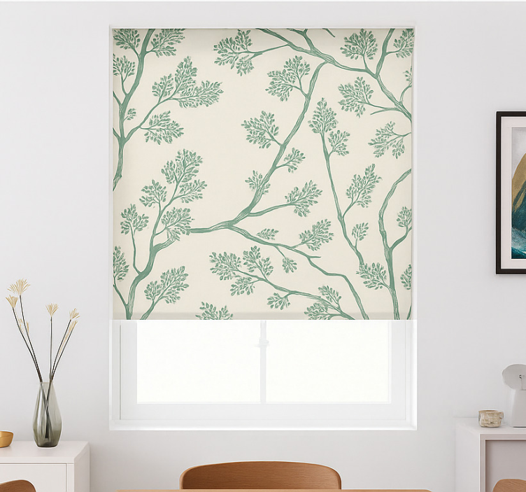 Dining room roller blind green blooming spring tree - TenStickers