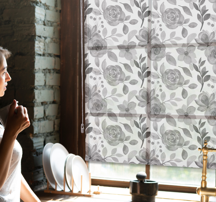 ELEGANT GRAY FLORALS flower roller blind - TenStickers