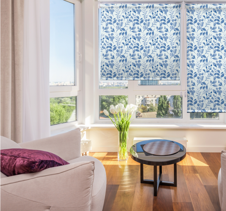 Elegant blue leaf pattern flowers and plants roller blind - TenStickers