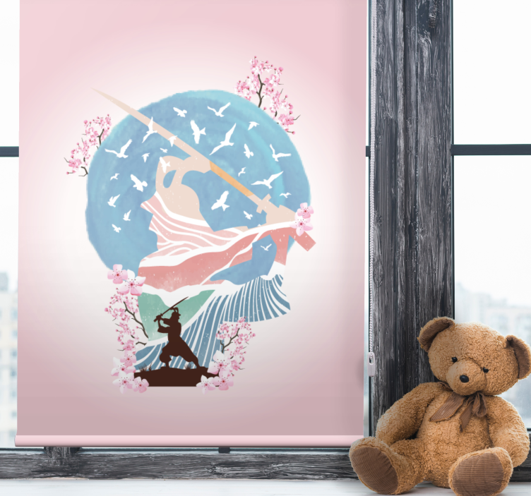 Elegant Samurai Silhouette art roller blind - TenStickers