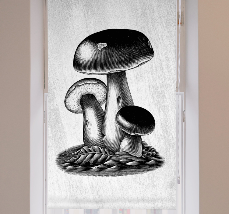 Engraved black mushrooms Kitchen blind - TenStickers