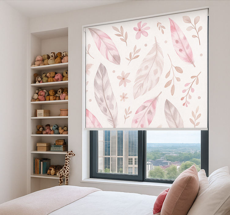 feathers pink teenage bedroom roller blind - TenStickers